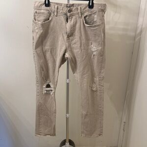 Old Navy Men's Slim Fit Distressed Beige Jeans